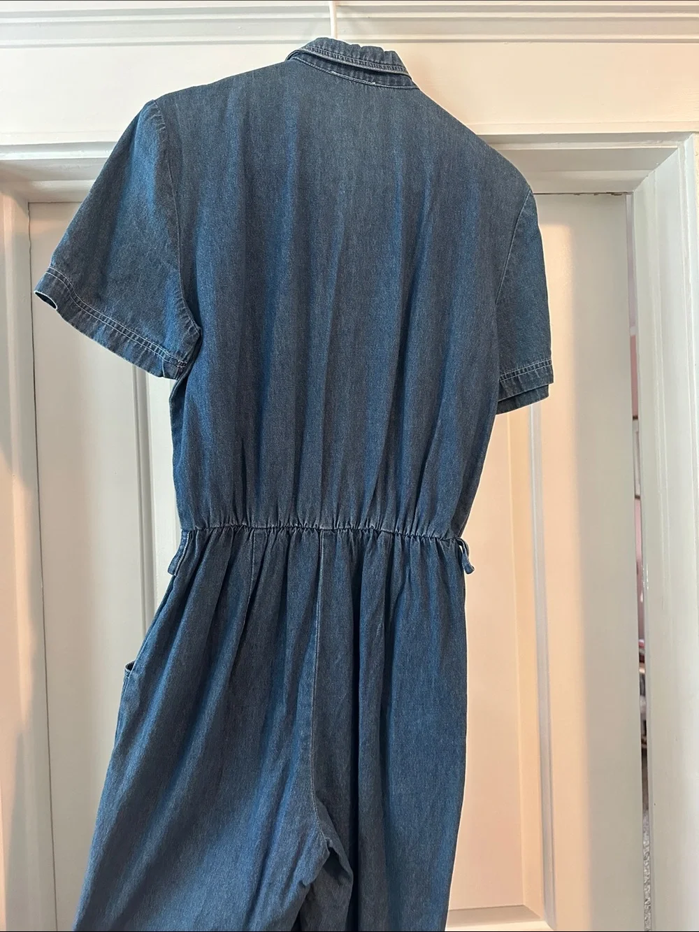 Scarlett Dark Blue Denim Short-Sleeve Zip Front One-Piece